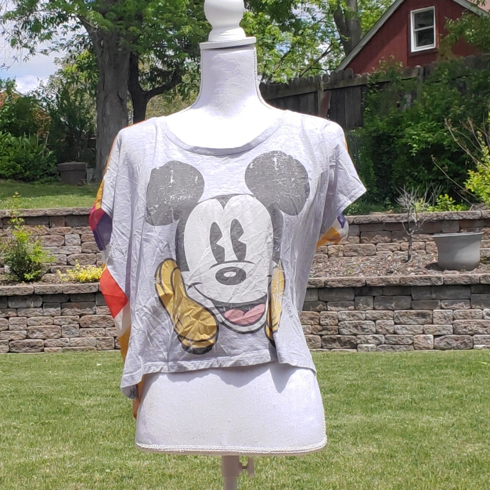 Disney Mickey Mouse Retro Graphic Crop Top Colorblock Back Size L